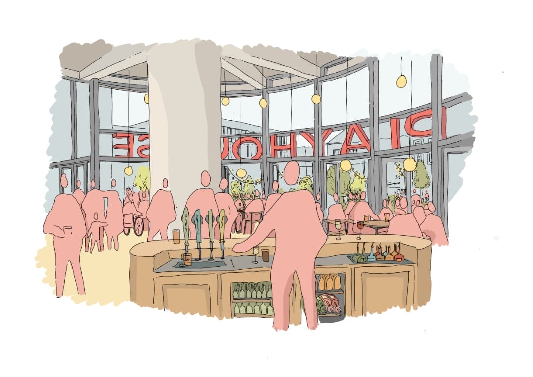 Feasibility sketch of internal drum, by Haworth Tompkins