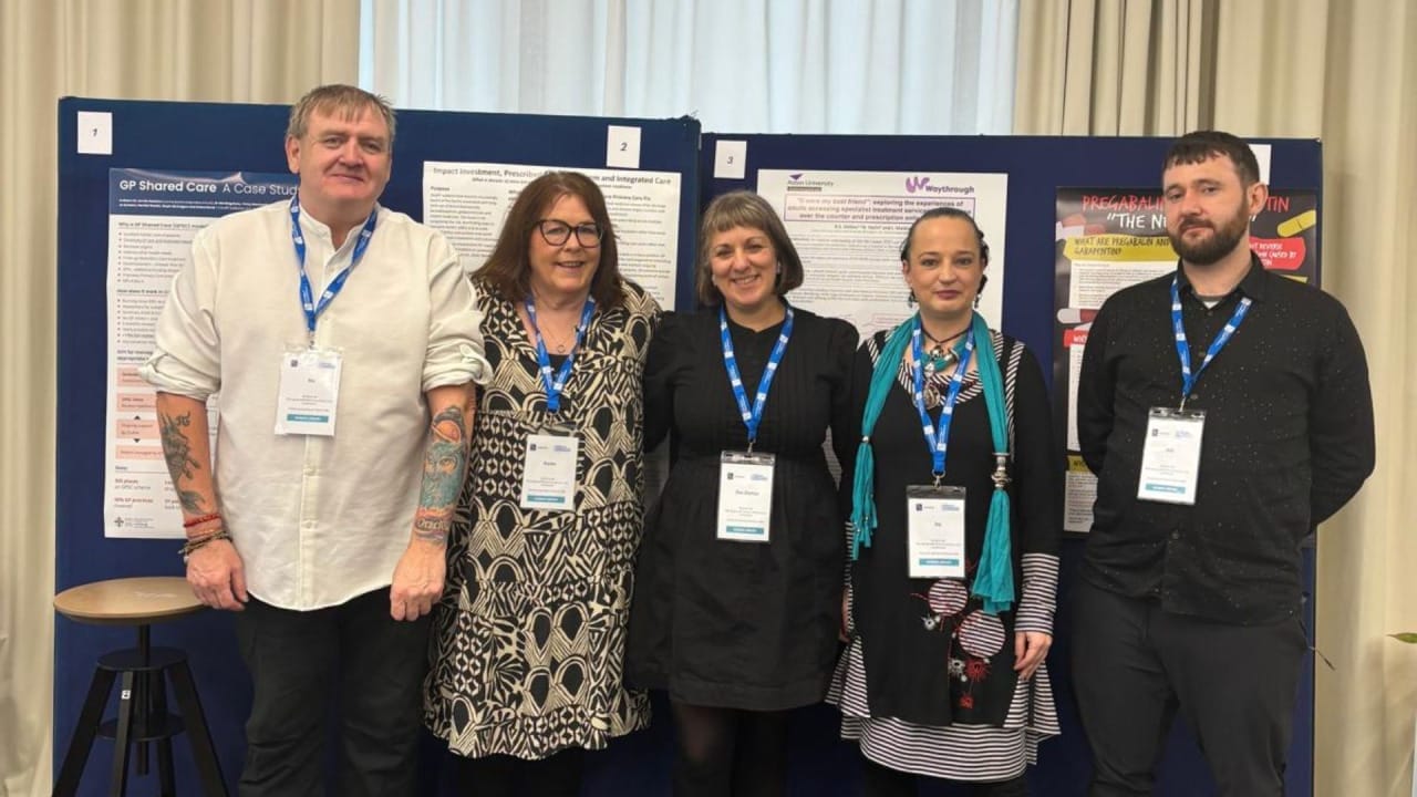 Members of the Creative Recovery steering group with Dr Zoe Zontou (Associate Professor at Liverpool Hope University) at the Addiction Professionals Conference.